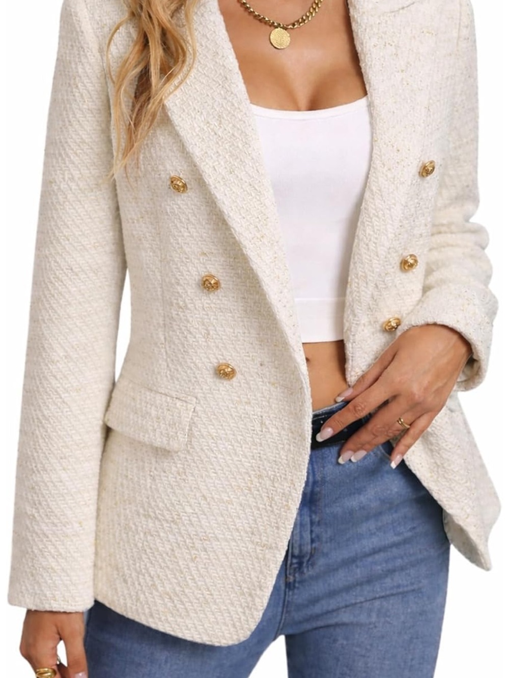 Mina Self 2026 Women's Fall Tweed Plaid Blazer Business Casual Work Jacket